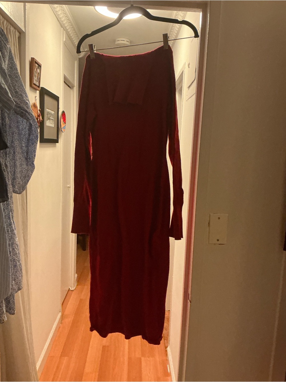 Express Off-Shoulder Long Sleeve Midi Dress - Burgundy
